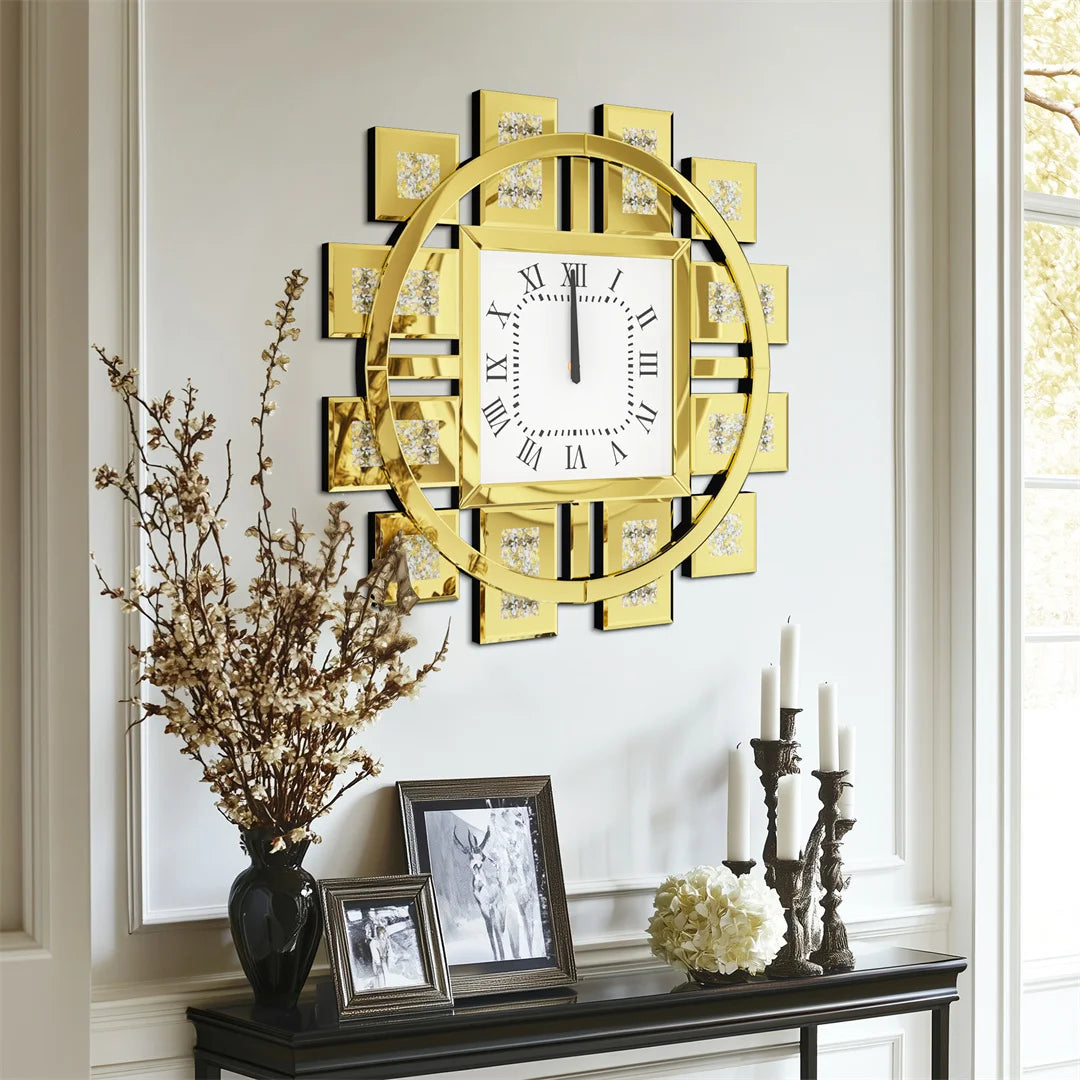 Decorative Wall Clock With Crystal Crushed Diamond Inlay