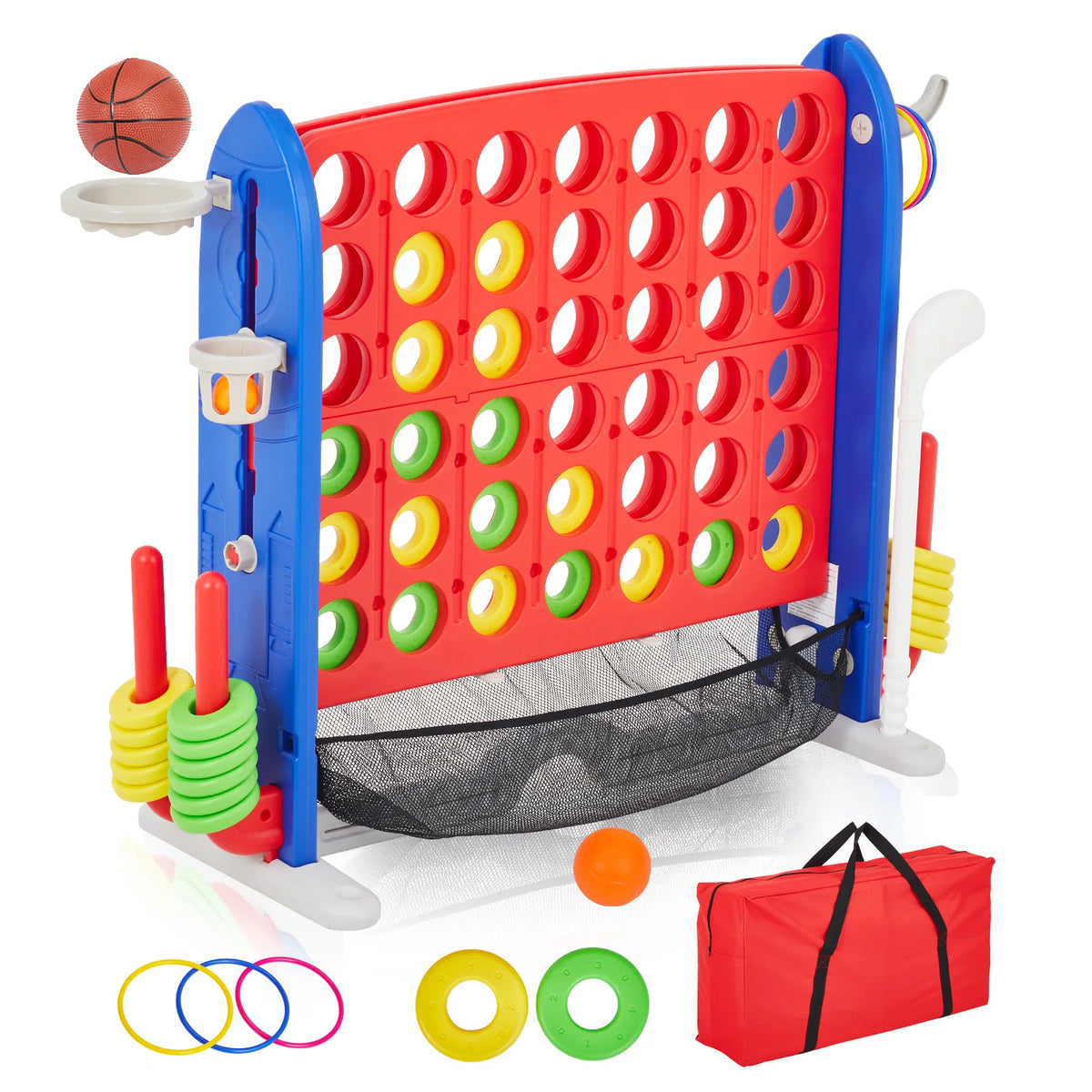 Giant Connect Four Outdoor Game Set Basketball And Ring Toss