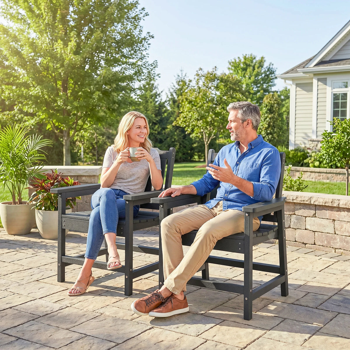 Outsunny Slatted Outdoor Patio Armchairs With Durable Metal Frame