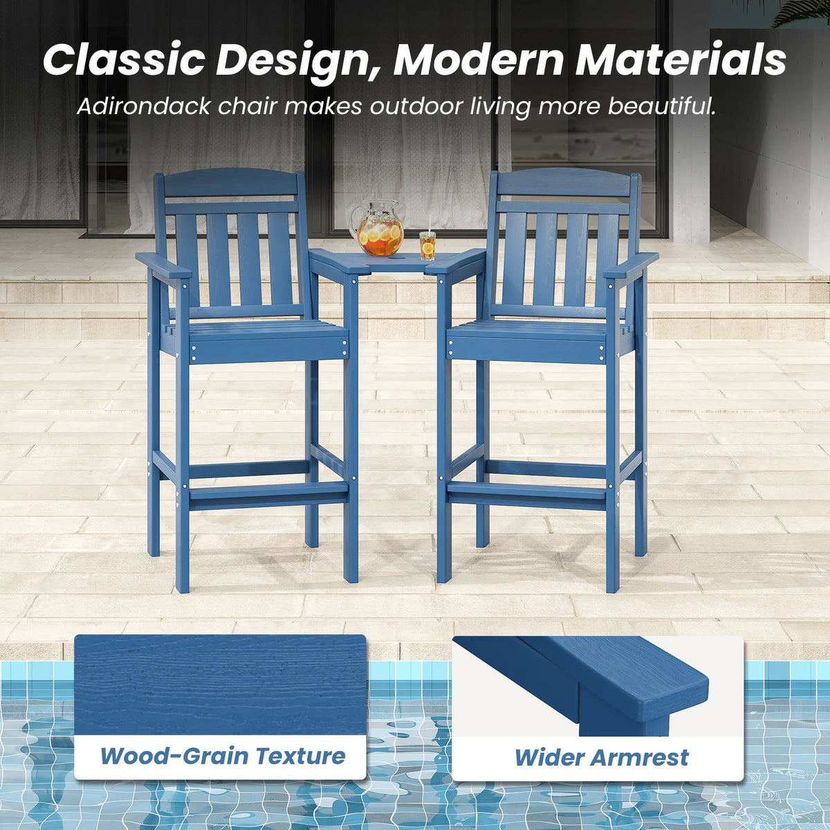 Farini Set Of Two HDPE Adirondack Bar Stools With Tray