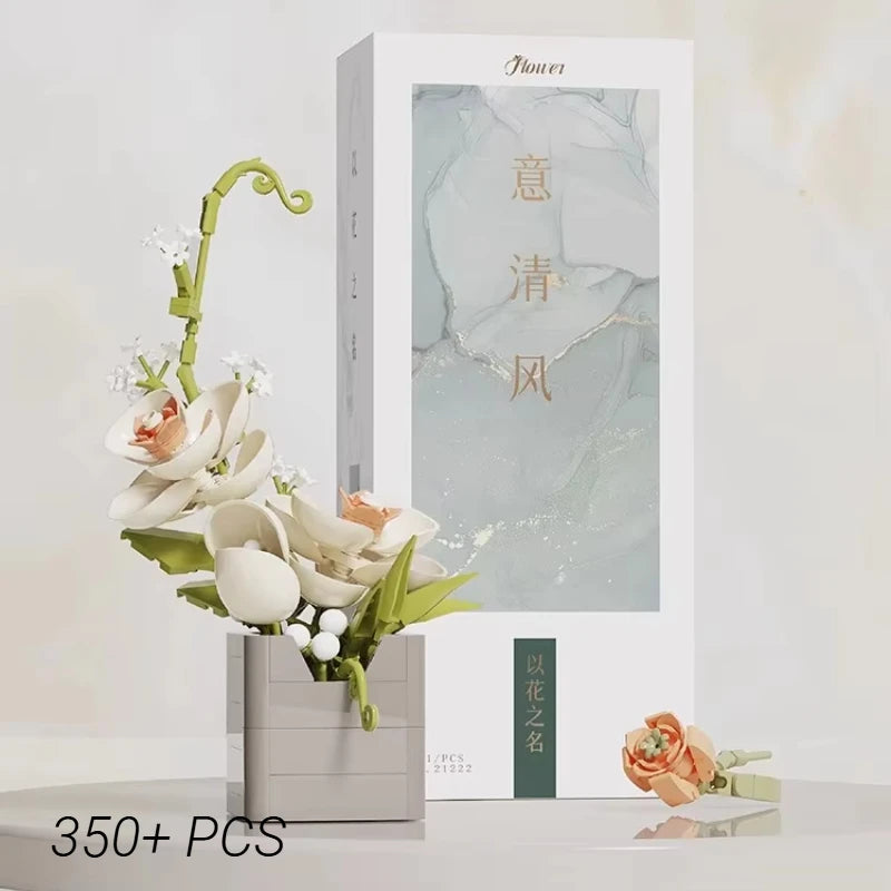 WLYX Flower Building Blocks Bouquet With Rose Lily Blooms