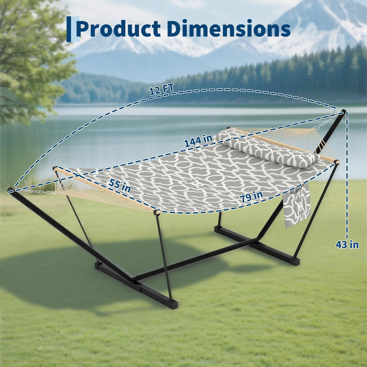 Freestanding Double Hammock With Steel Stand For Patio And Garden