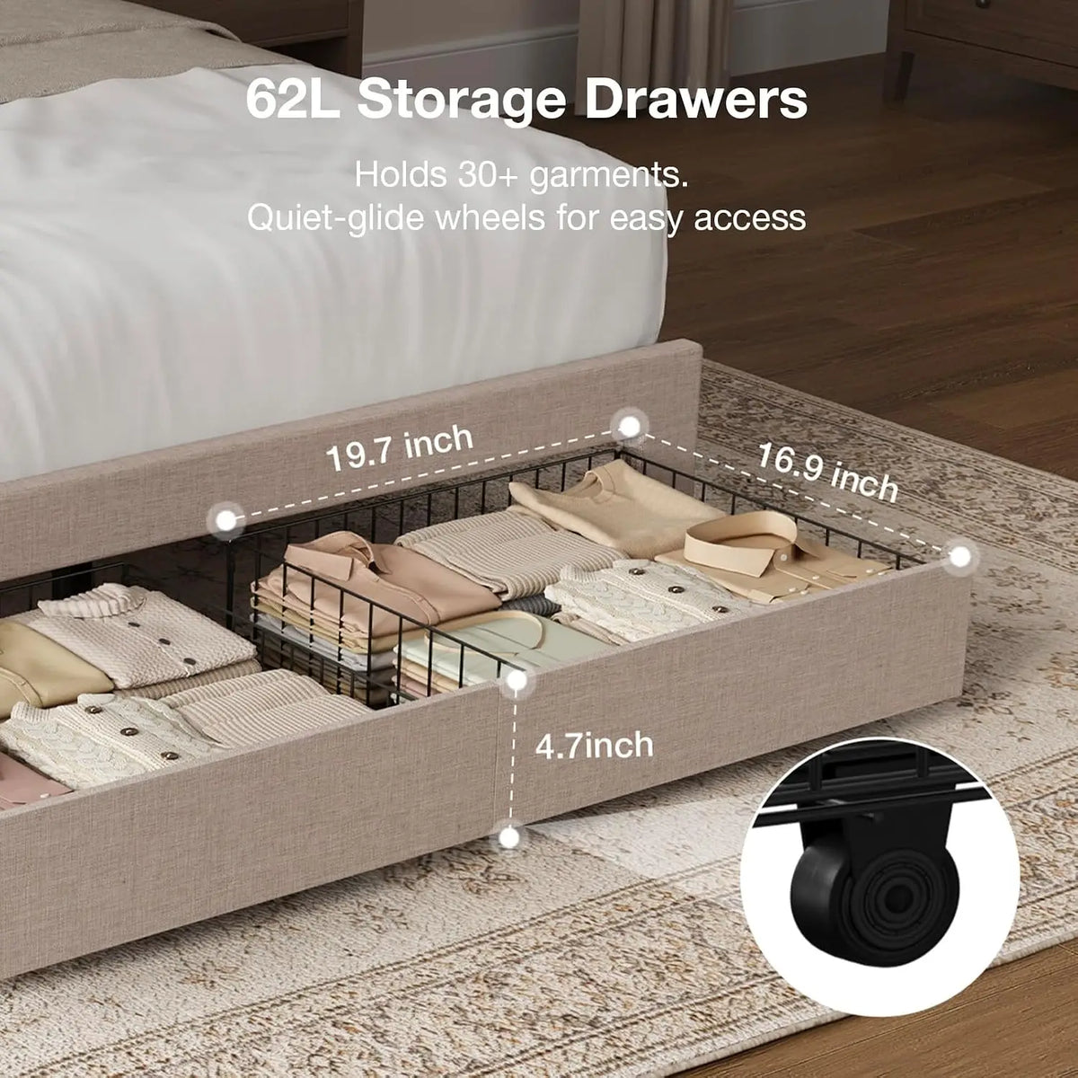 Novilla Bed Frame With Headboard And Two Storage Drawers