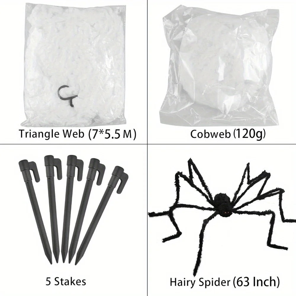 Giant Halloween Spider And Stretchy Outdoor Web Decoration Set