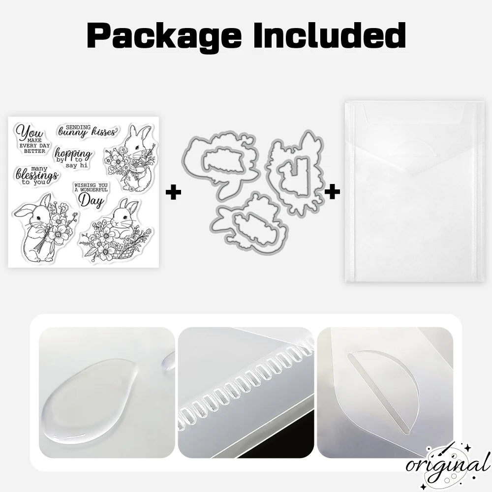 Flowers And Bunny Rabbits Stamp And Cutting Die Set for Scrapbooking