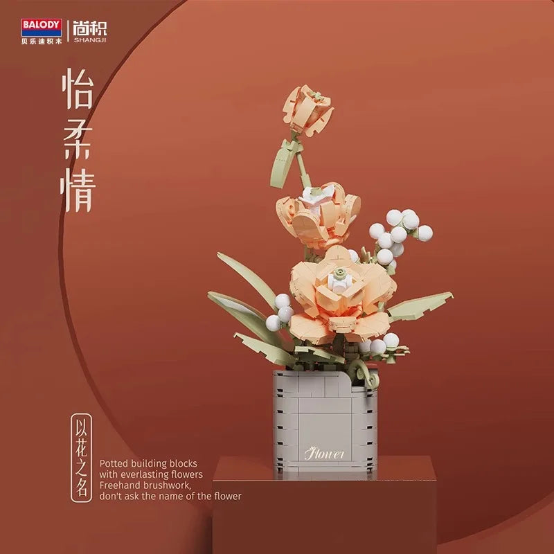 WLYX Flower Building Blocks Bouquet With Rose Lily Blooms