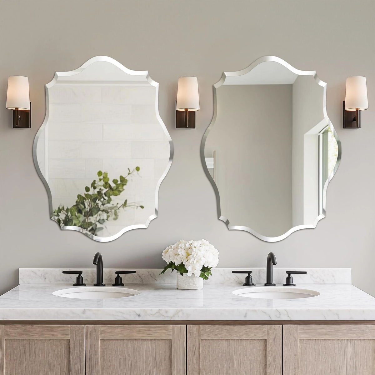 Wisfor Scalloped Wall Mirror Frameless Glass Beveled Edge Decorative