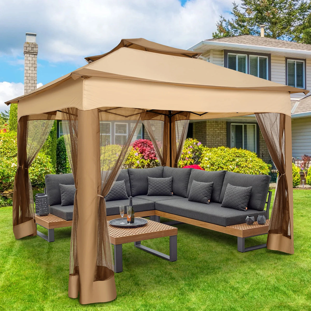 Tooluck One Push Pop Up Gazebo Canopy With Mosquito Netting
