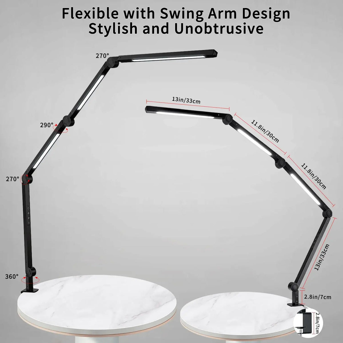 LED Clamp Desk Lamp With Flexible Arm And Dimmable Lighting