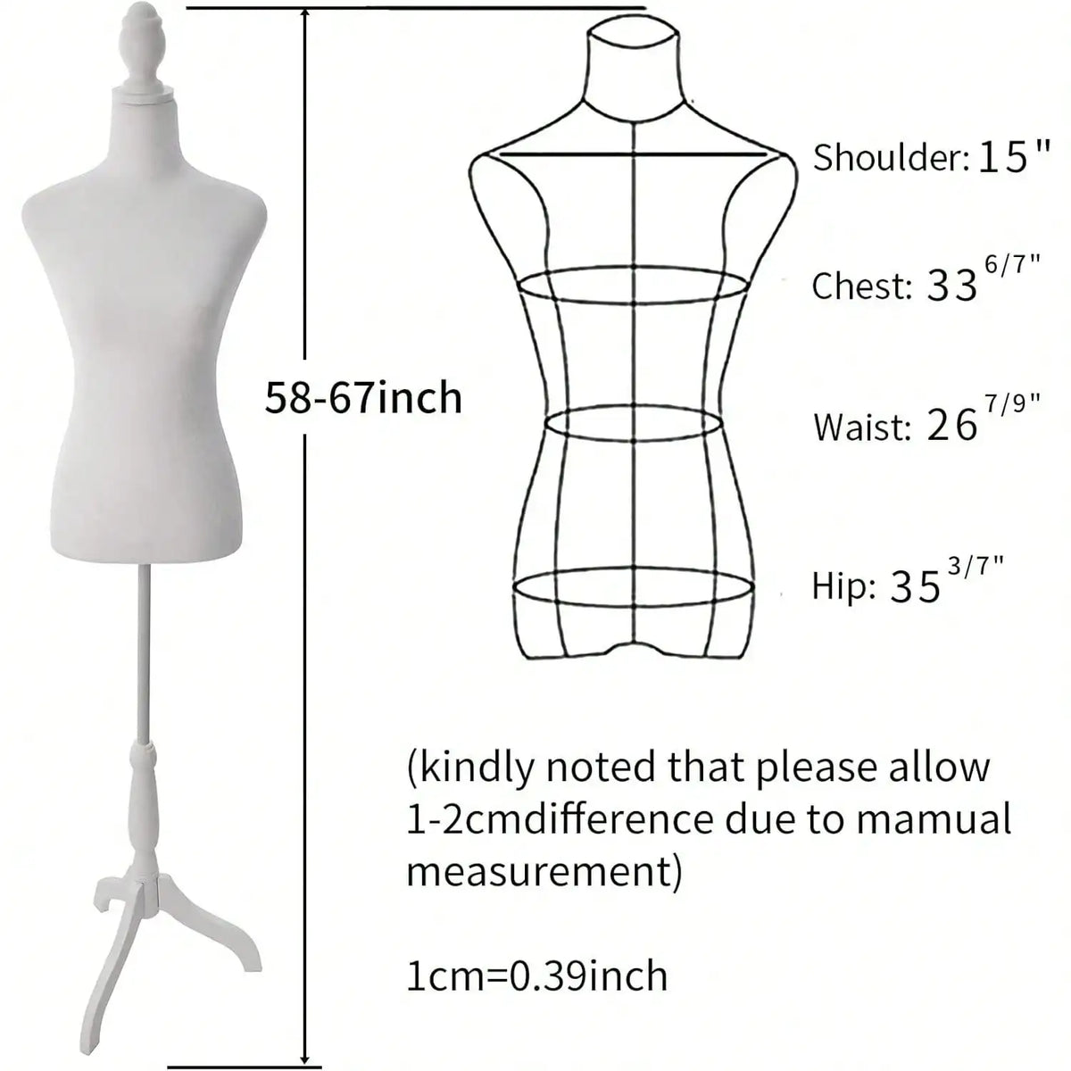 Female Mannequin Dress Form Torso With Adjustable Tripod Stand