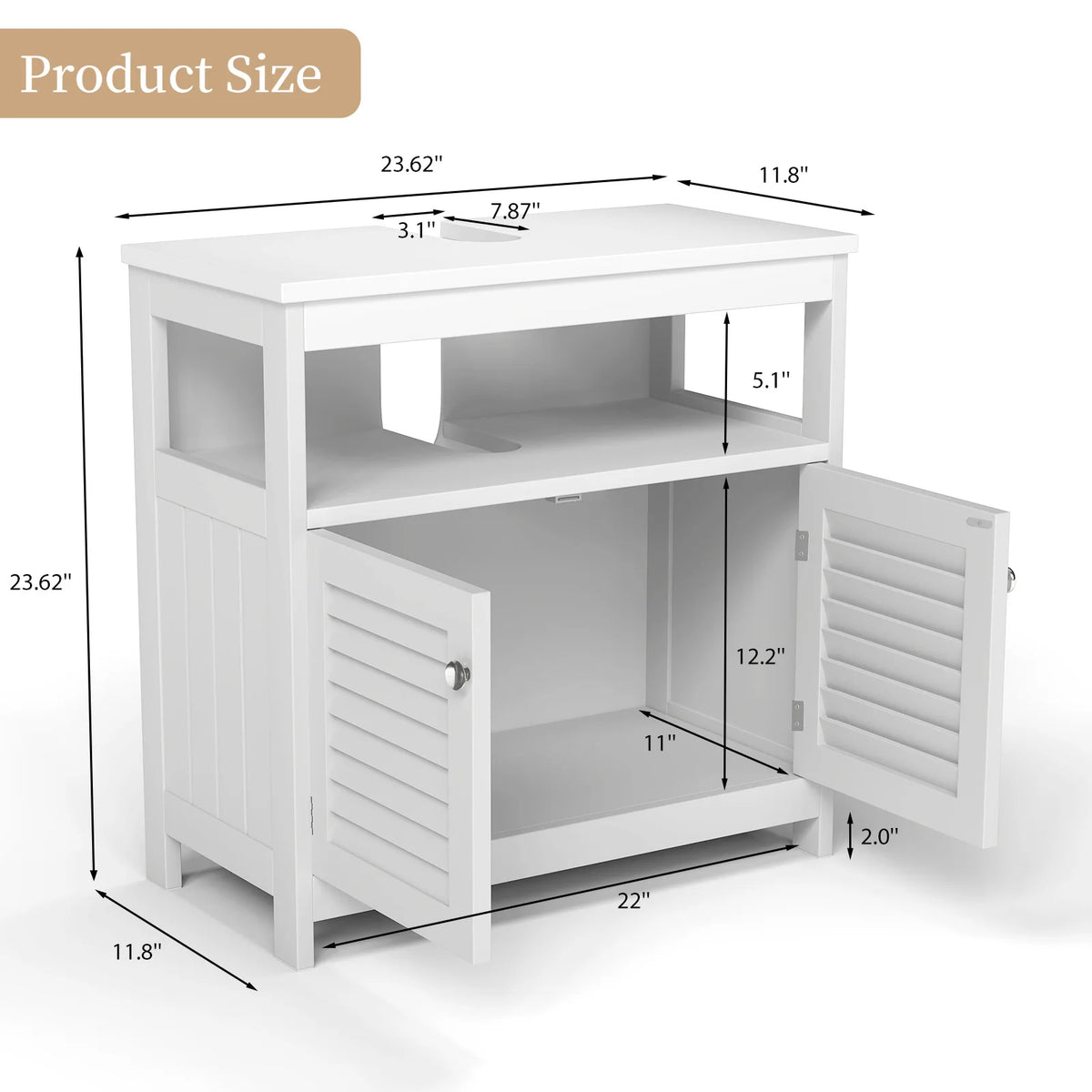 Modern Solid Wood Bathroom Storage Cabinet With Shutter Doors