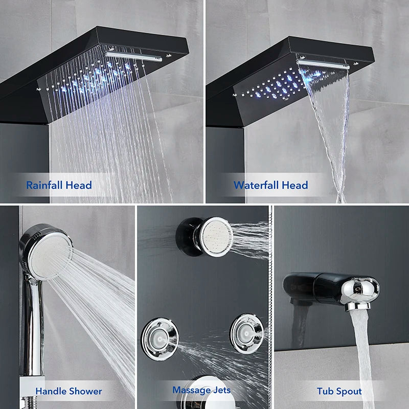Shinesia LED Shower Panel With Digital Display Spa Massage Jets
