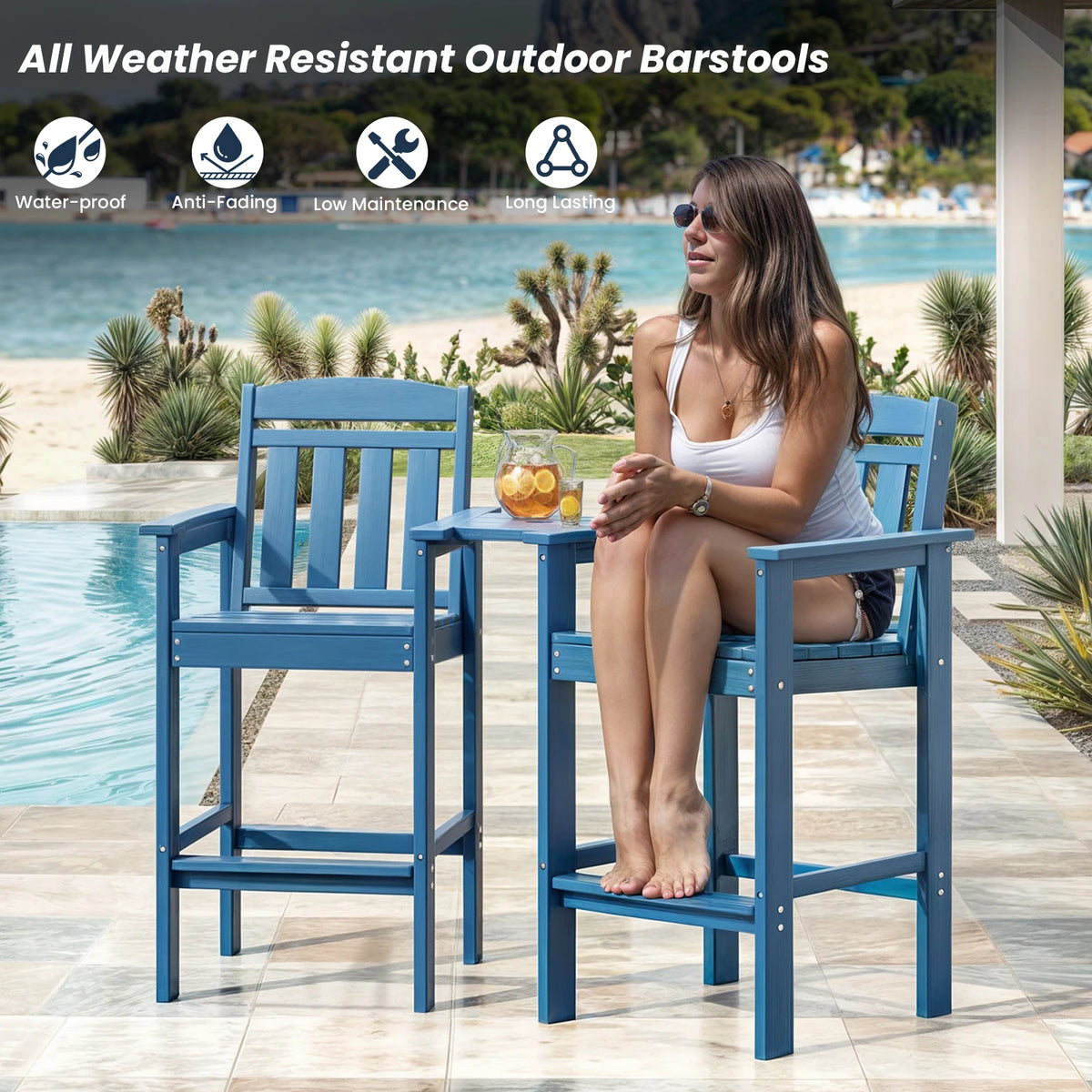 Farini Set Of Two HDPE Adirondack Bar Stools With Tray