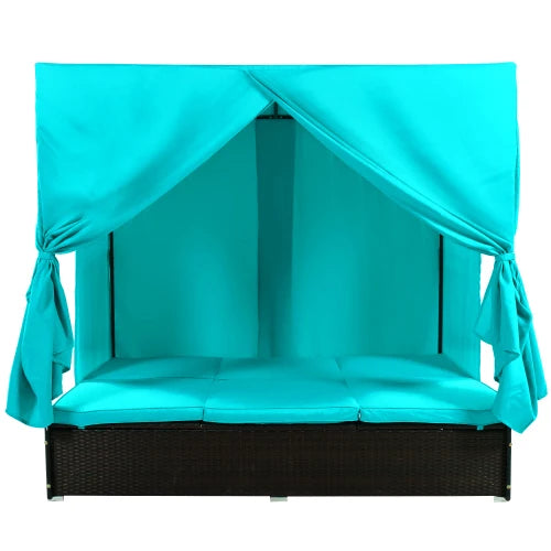 Premium Outdoor Rattan Patio Sunbed Daybed With Adjustable Cushions
