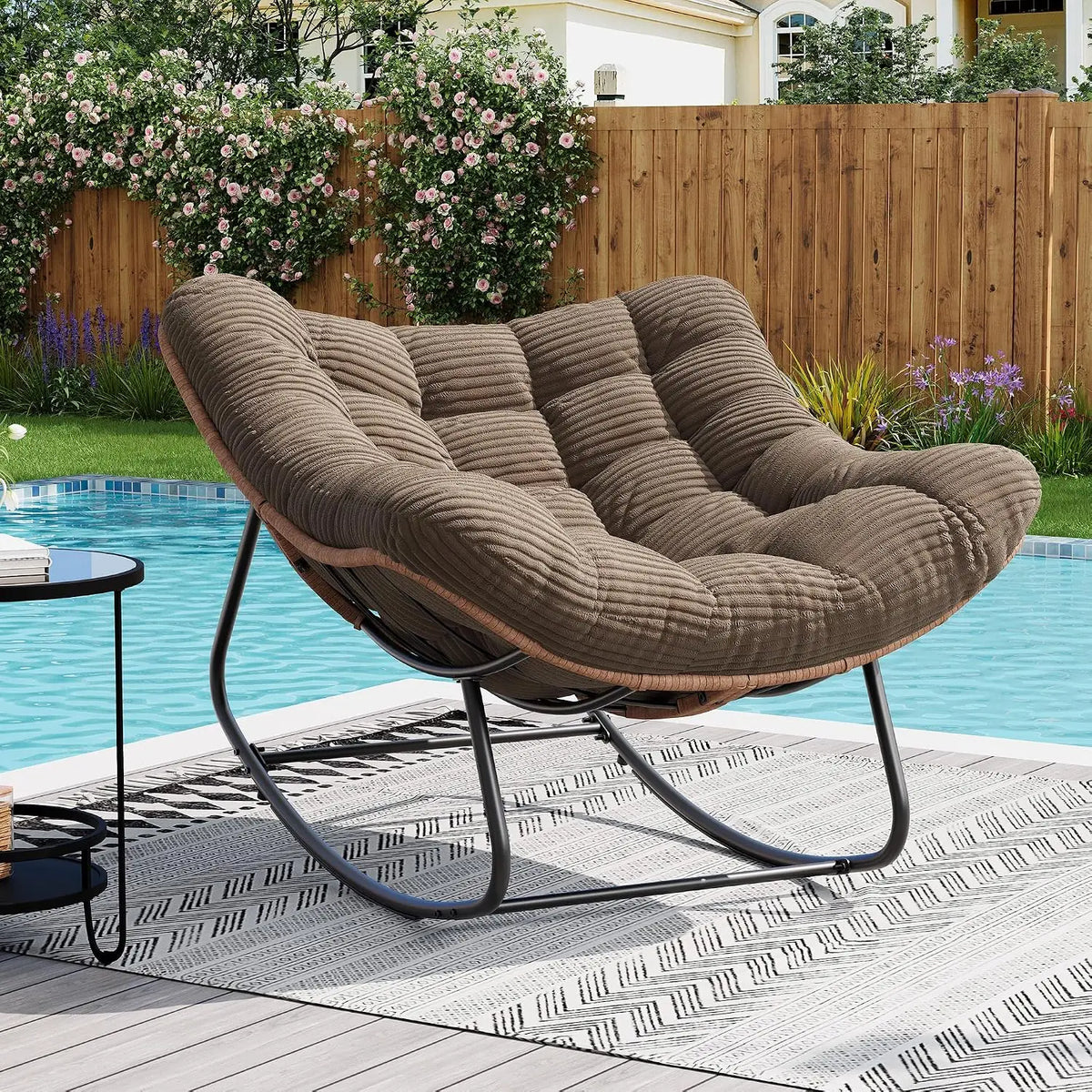 Studyset Oversized Outdoor Metal Rattan Rocking Chair With Cushion