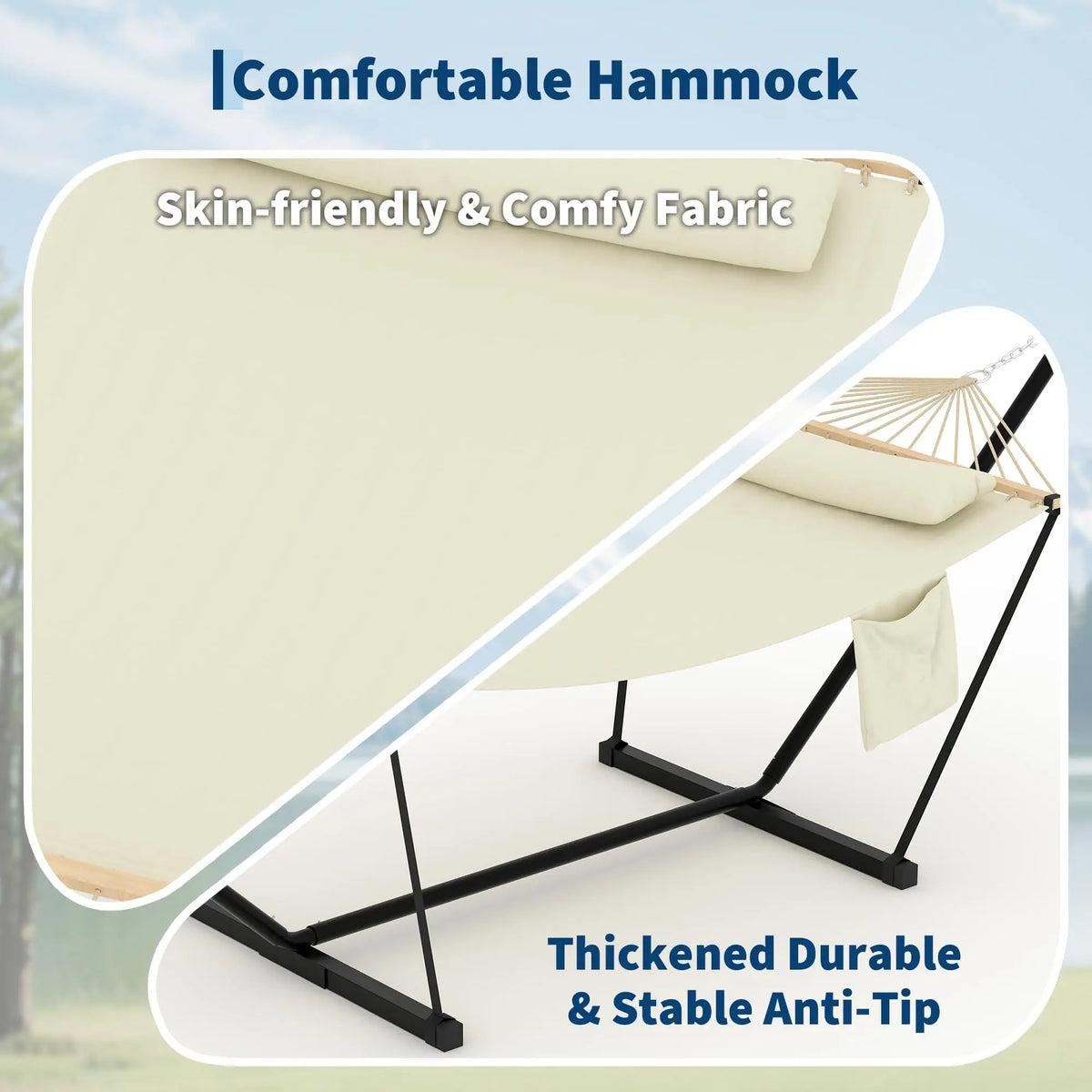 Freestanding Double Hammock With Steel Stand For Patio And Garden