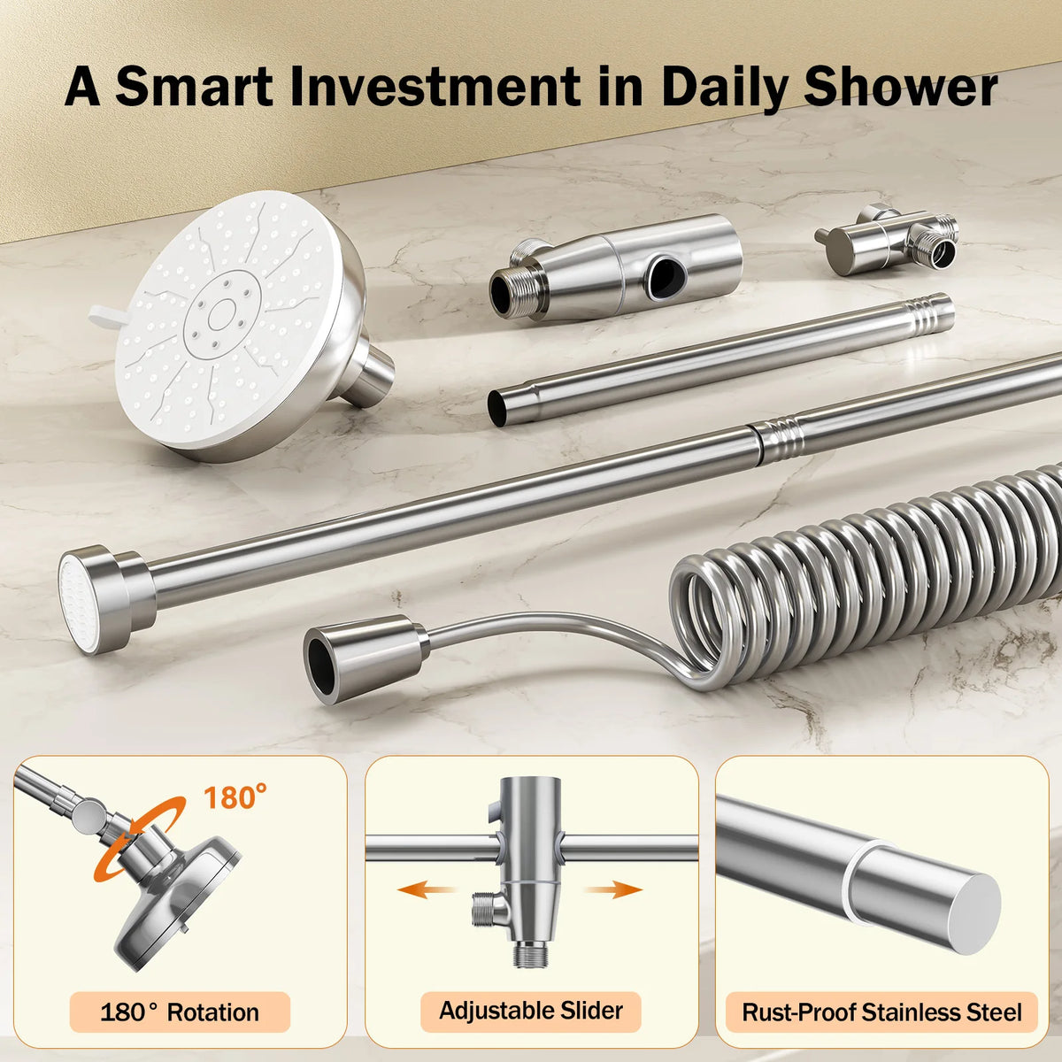 Adjustable Dual Shower Head For Couples With High Pressure Flow
