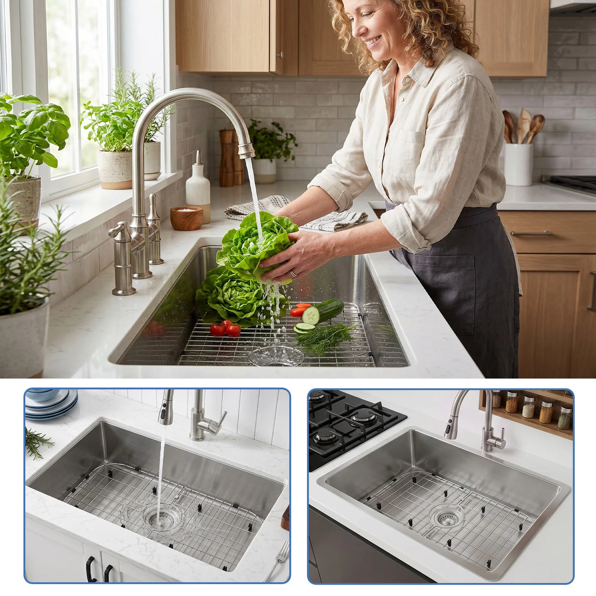Stainless Steel Kitchen Sink Protector Grid With Rubber Feet