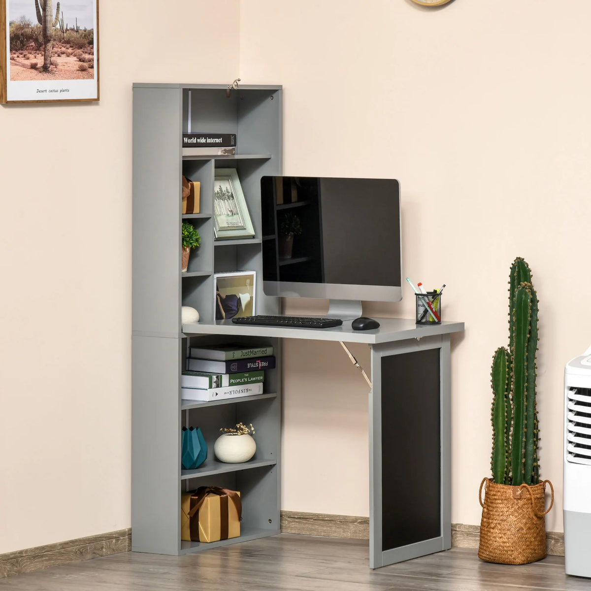 HOMCOM Fold Out Wall Mounted Convertible Office Desk With Blackboard