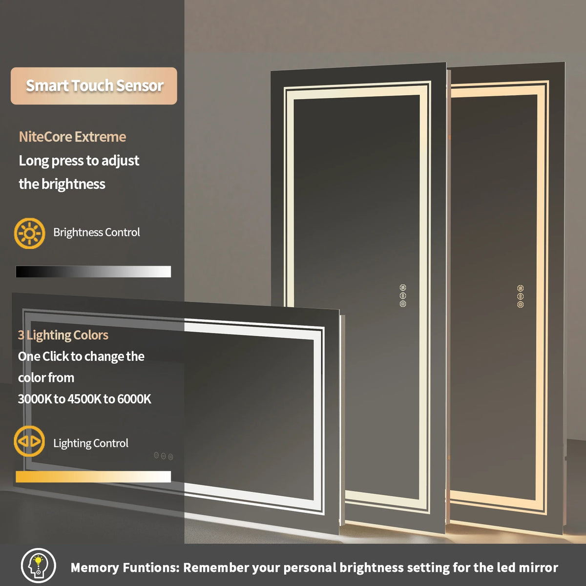 Illuminated LED Bathroom Mirror With Antifog Touch Control