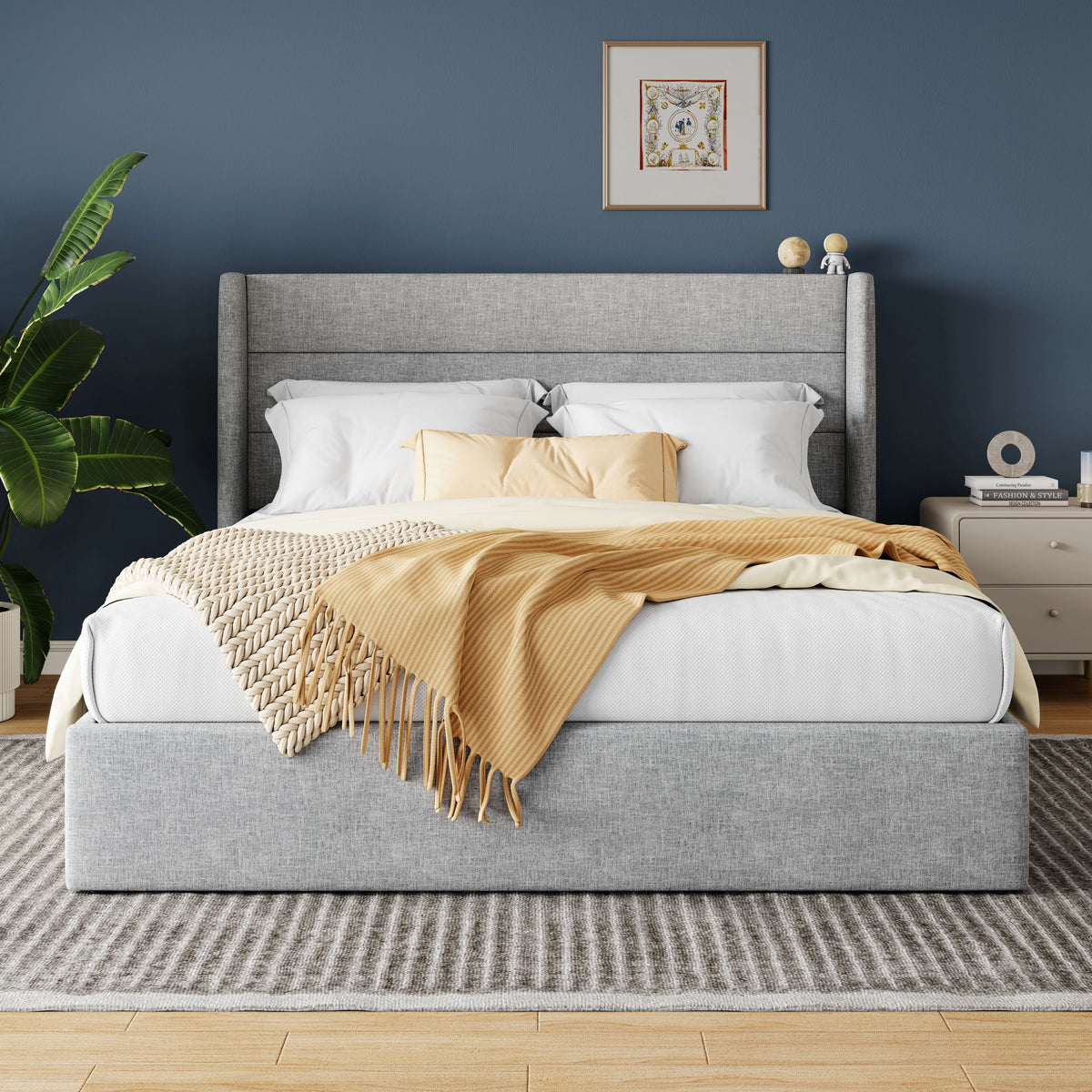 Hoomic Lift Up Storage Bed With Hydraulic Wingback Headboard