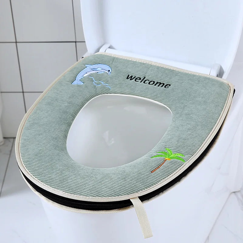 Waterproof Plush Toilet Seat Cover With Washable Zipper Design
