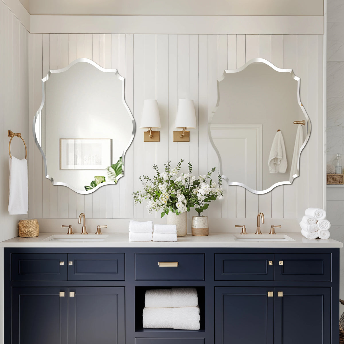 Wisfor Scalloped Wall Mirror Frameless Glass Beveled Edge Decorative