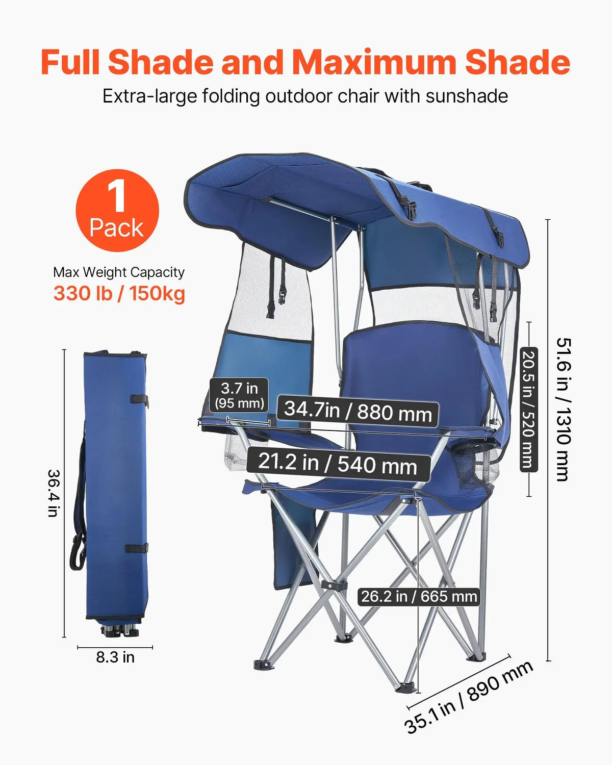 Portable Folding Outdoor Camping Chair With Sunshade