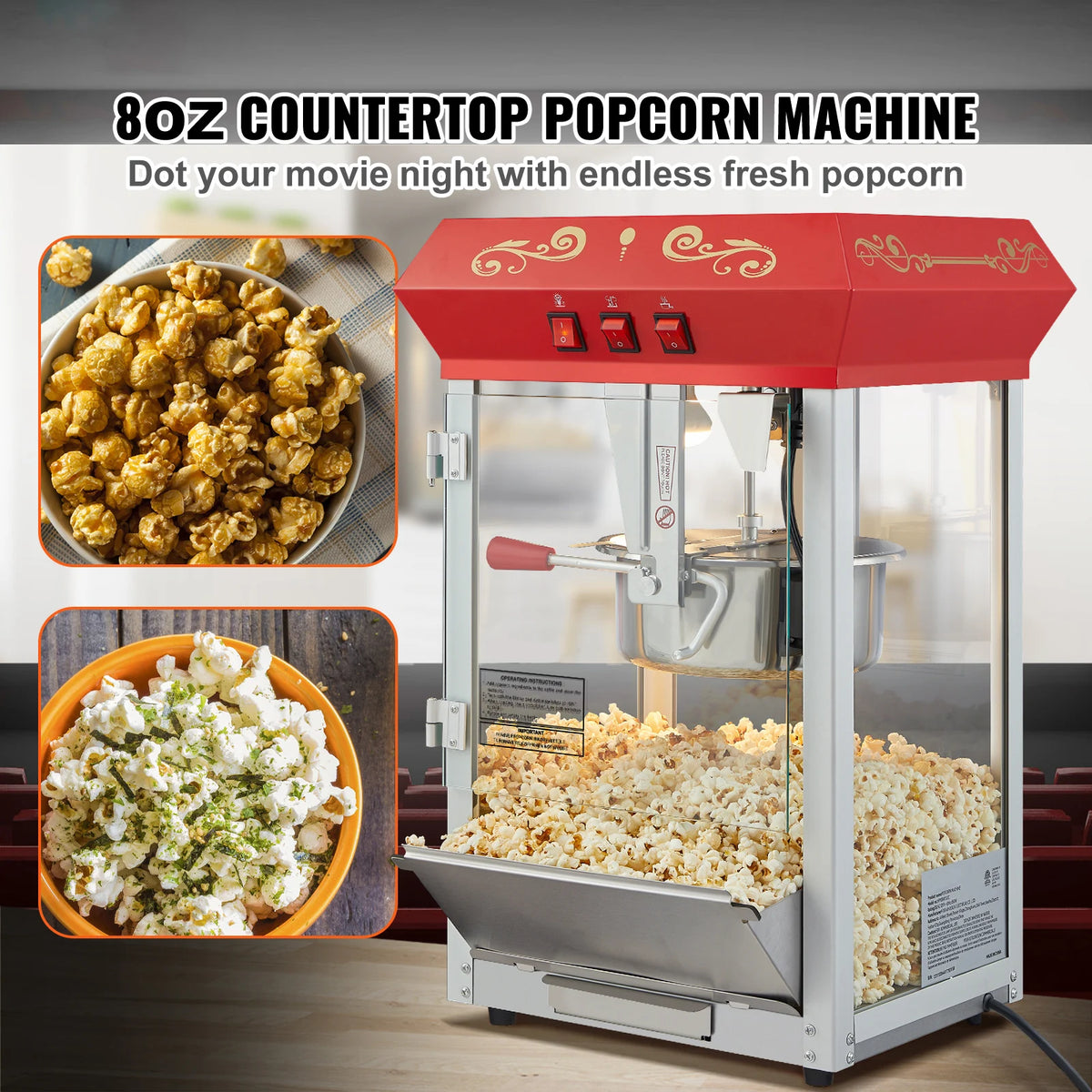 SucceBuy Commercial Countertop Popcorn Maker With Tempered Glass Kettle