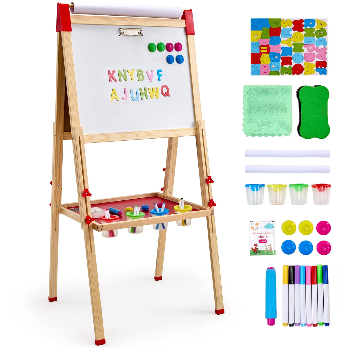 SucceBuy Wooden Double Sided Kids Art Easel Whiteboard Chalkboard