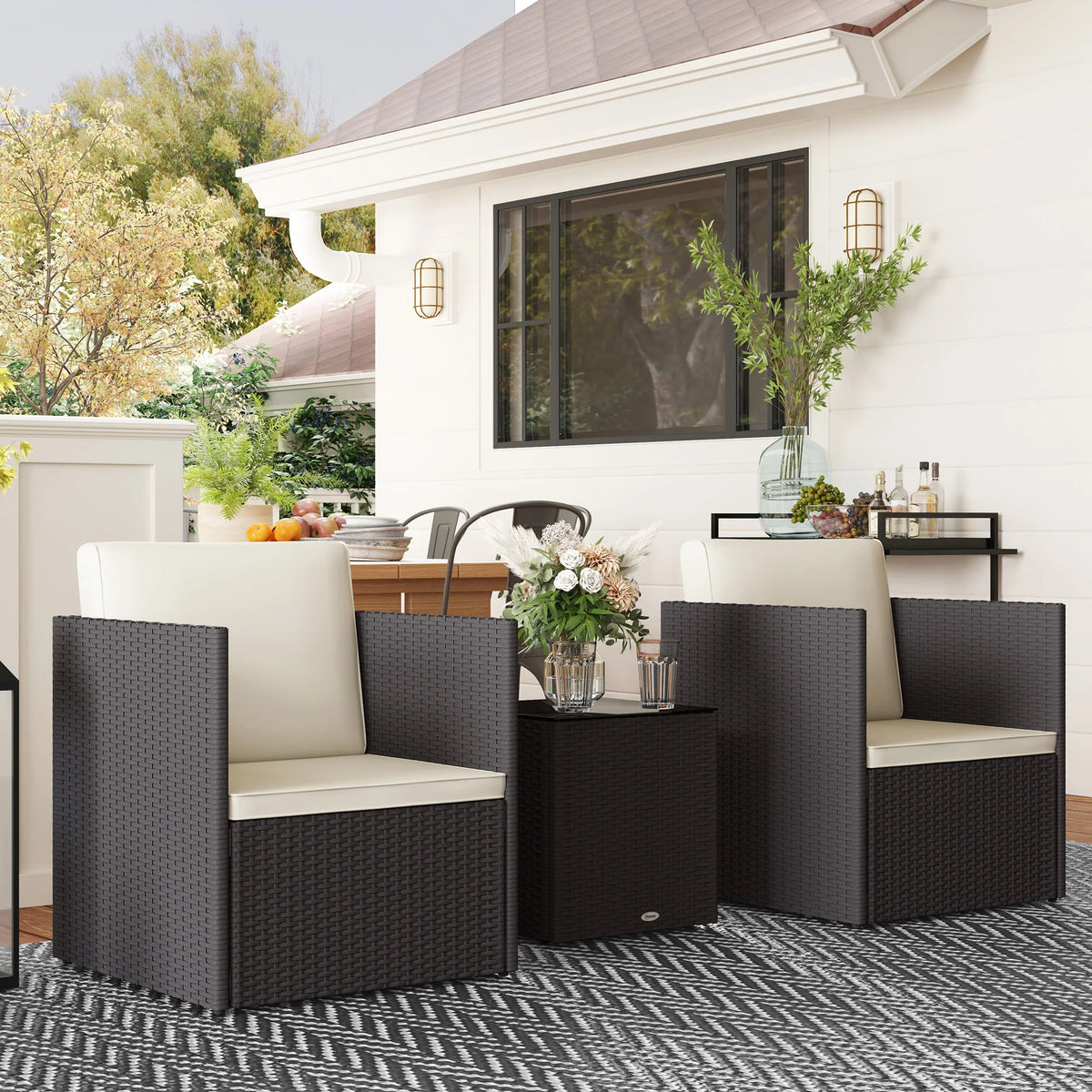 Outsunny Folding Wicker Bistro Patio Furniture Set for Outdoor Lounging