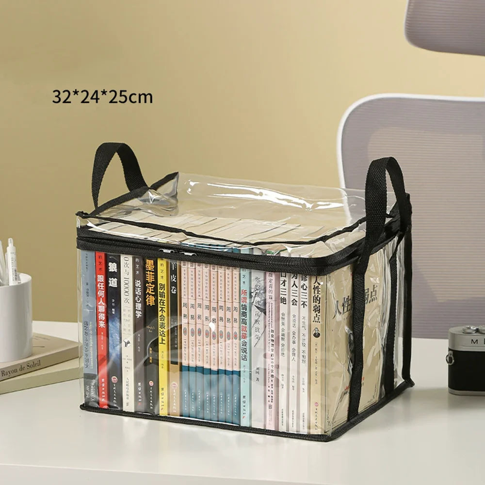 Foldable Transparent Storage Organizer Box With Handle For Books And Toys