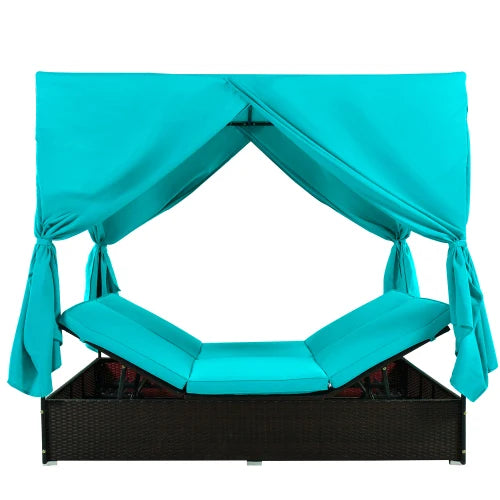 Premium Outdoor Rattan Patio Sunbed Daybed With Adjustable Cushions