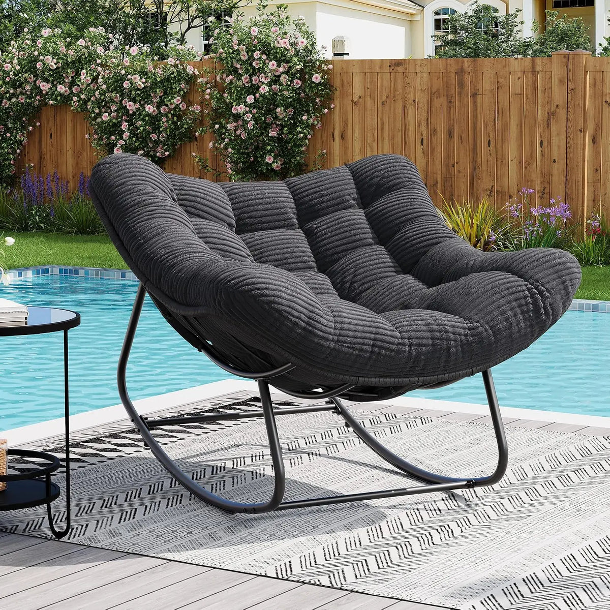 Studyset Oversized Outdoor Metal Rattan Rocking Chair With Cushion