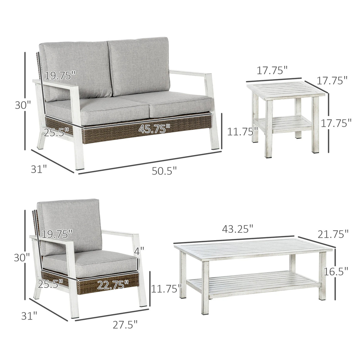 Outsunny 5 Piece Outdoor Wicker Furniture Set Table And Chairs