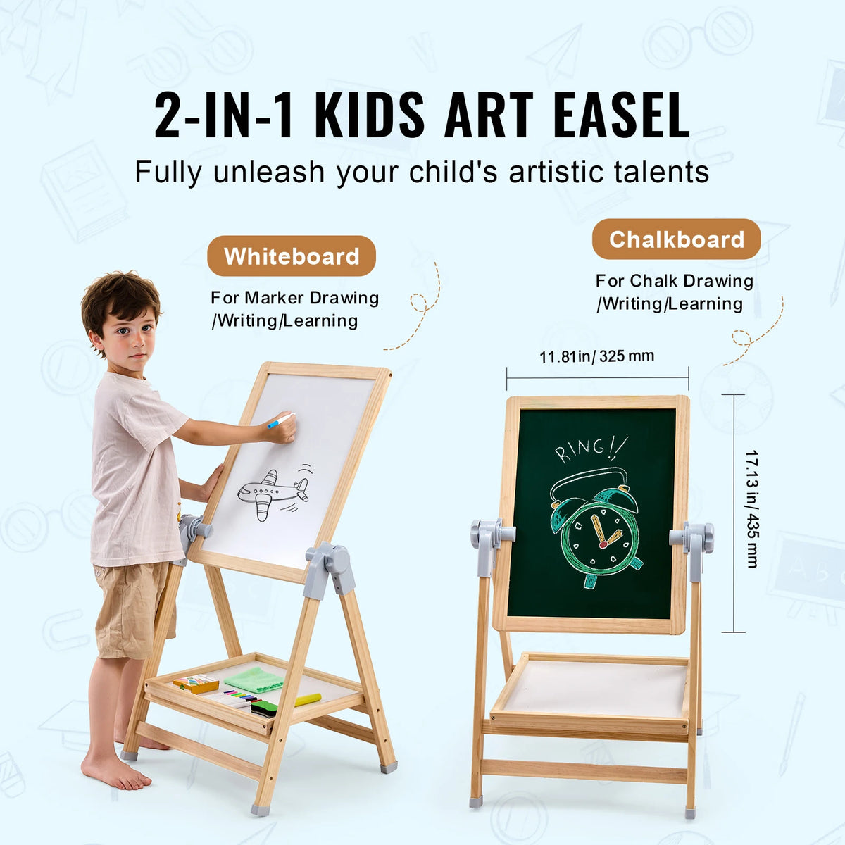 SucceBuy Standing Magnetic Board Easel With Paint Tools For Kids