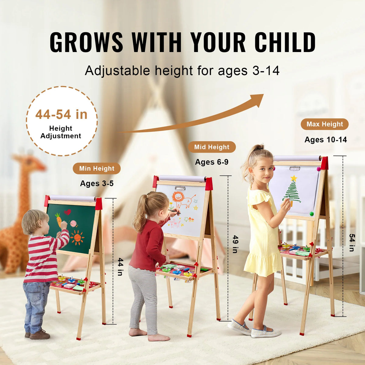 SucceBuy Wooden Double Sided Kids Art Easel Whiteboard Chalkboard