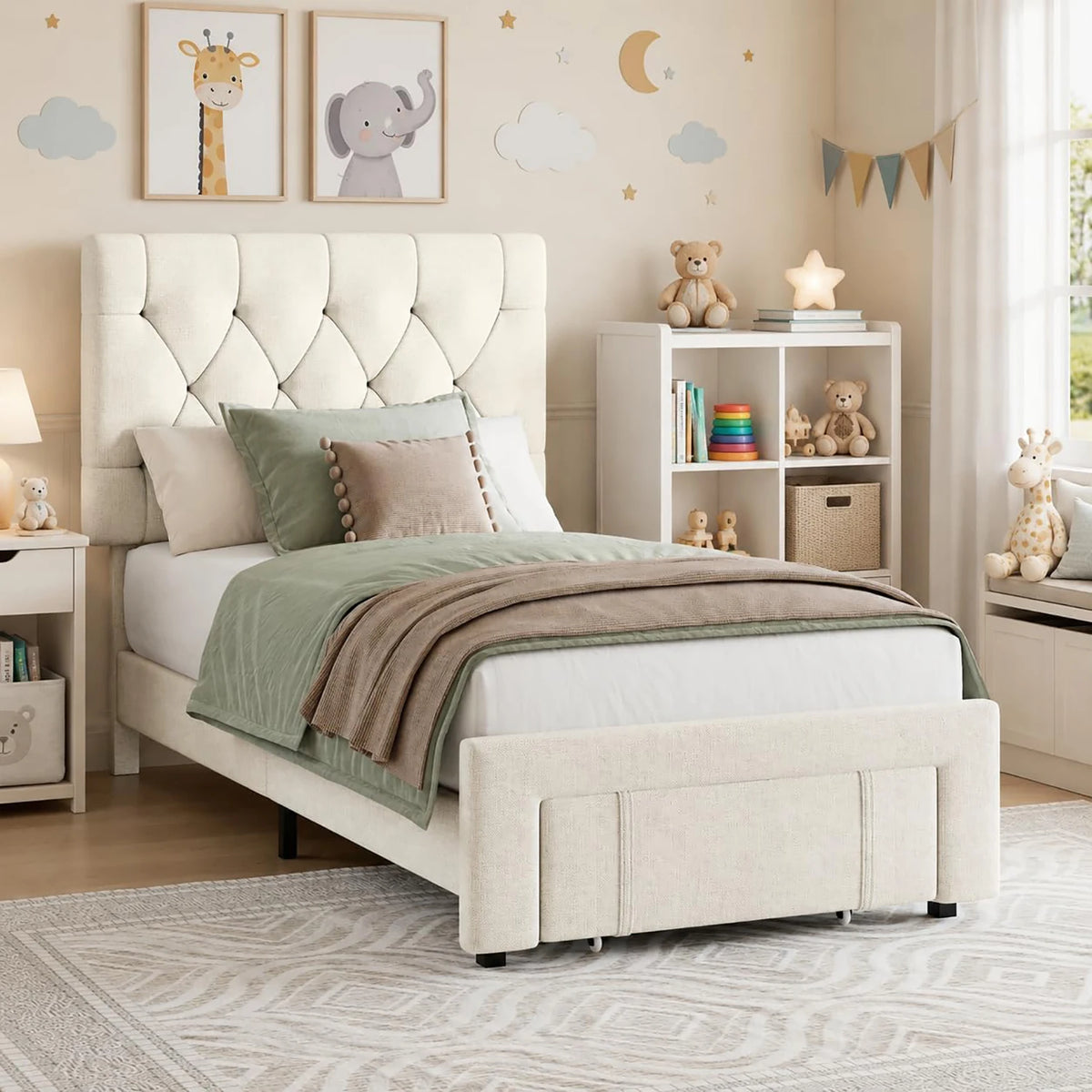 HiMISS Upholstered Platform Bed Frame With Storage Drawers And Headboard