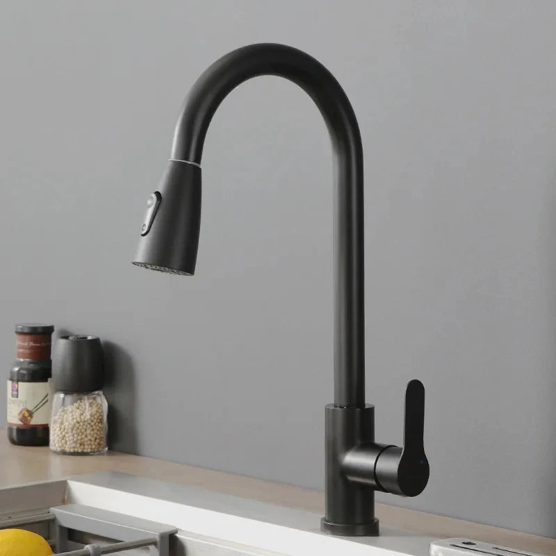 Stainless Steel Kitchen Faucet Single Handle Pull Out Mixer