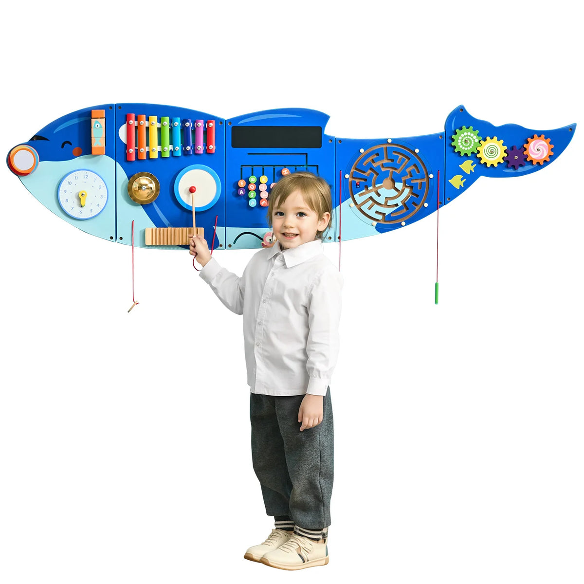 SucceBuy Orca Montessori Wall Panel With 12 Sensory Learning Activities