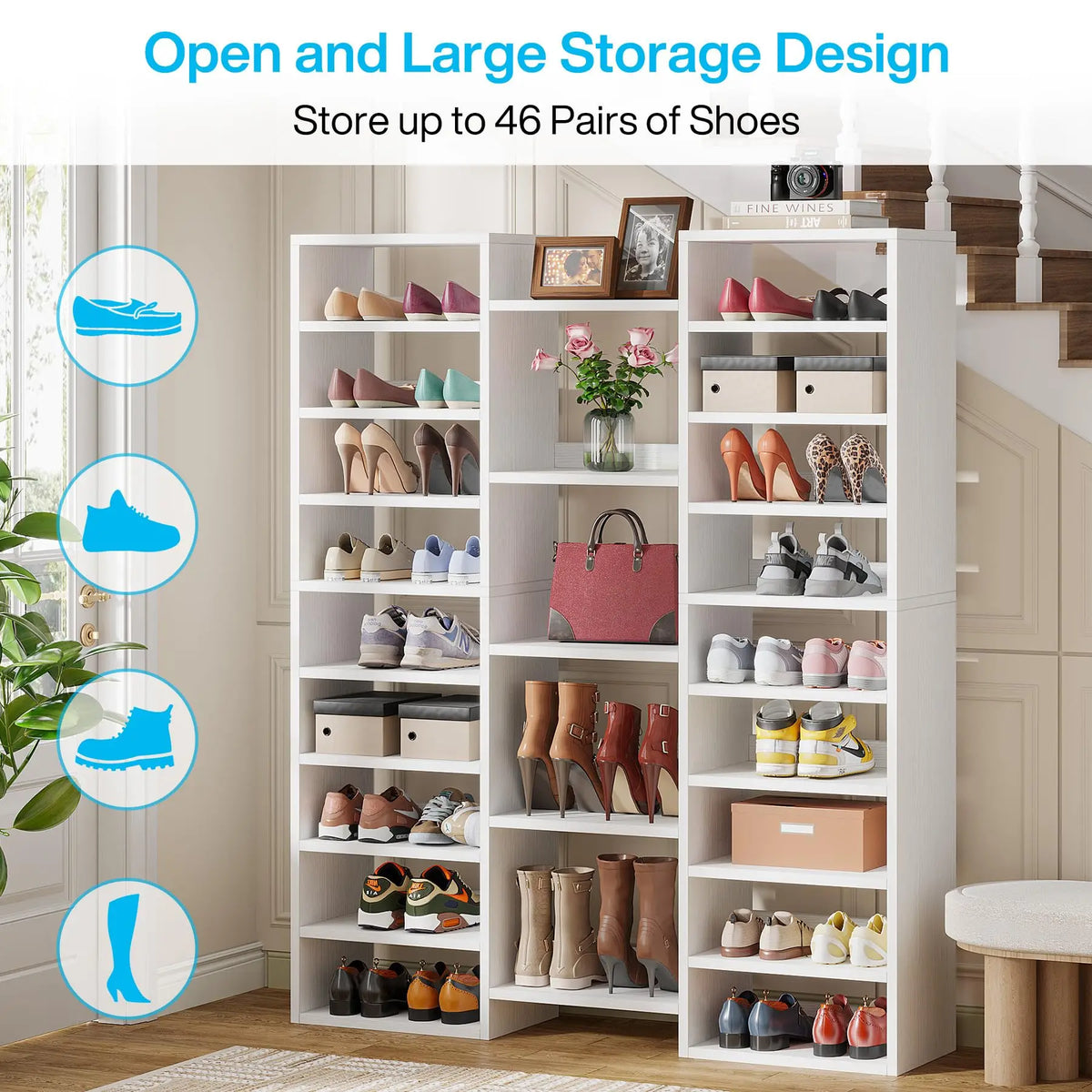 Tribesigns Freestanding Wooden Shoe Rack With 23 Open Storage Shelves