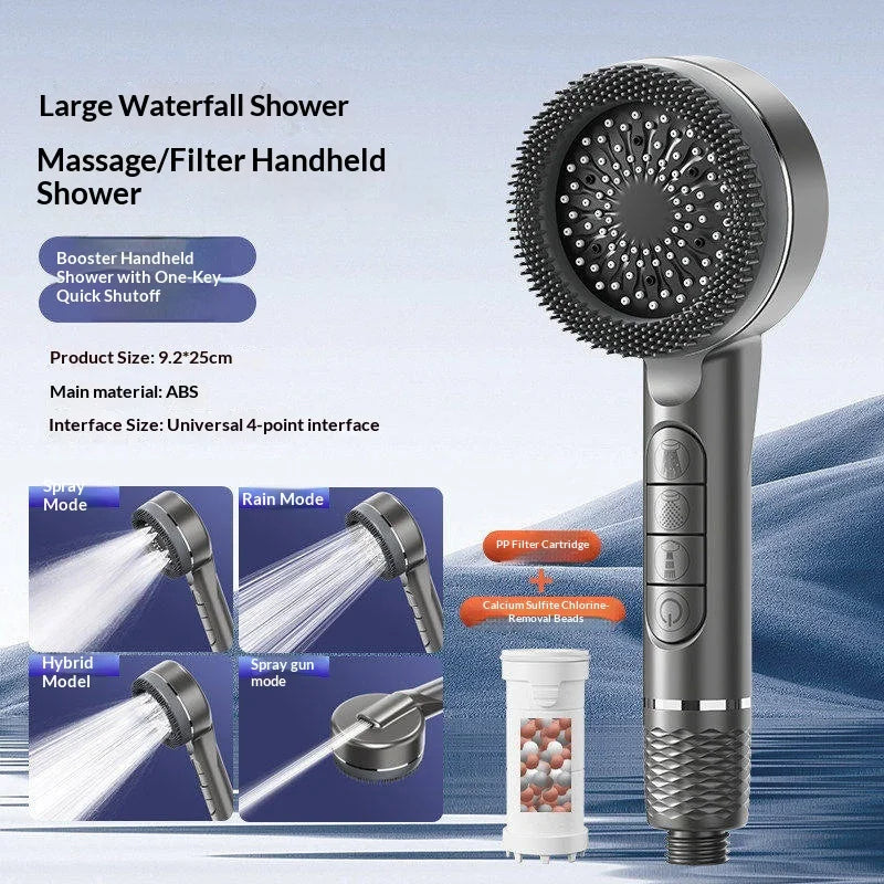 Pressurized Handheld Shower Head With Four Adjustable Spray Modes