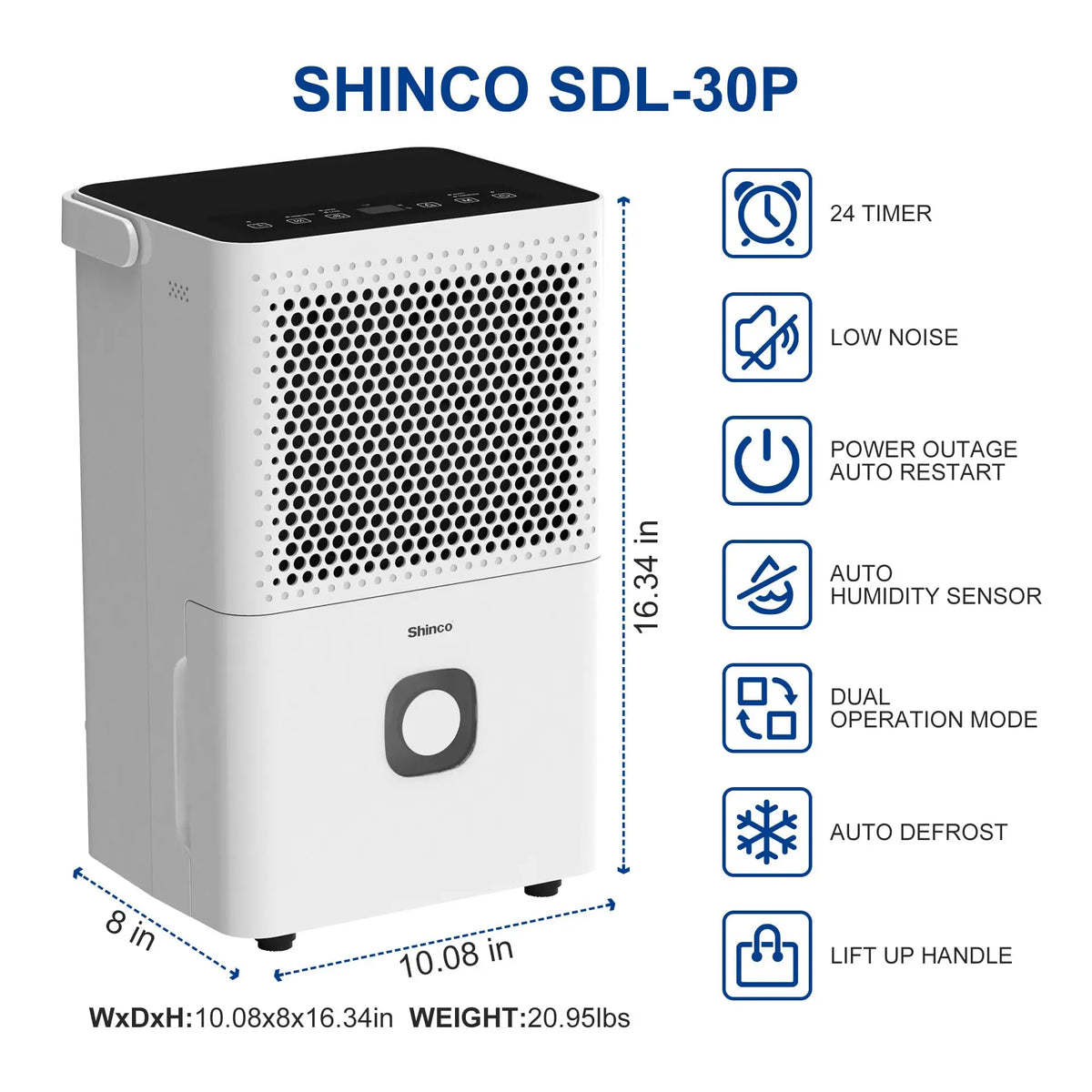 Shinco Home Dehumidifier With Drain Hose And Humidity Control