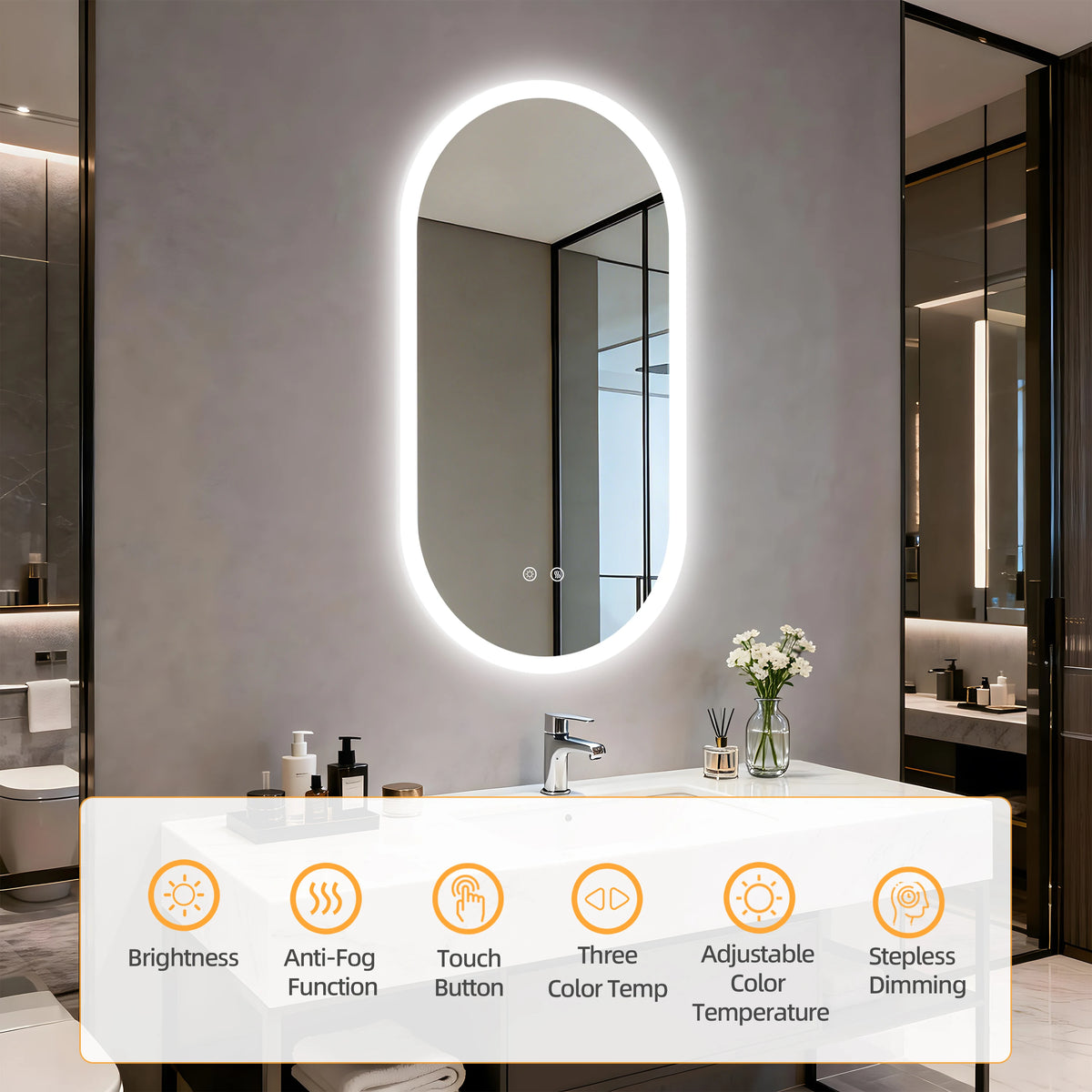 Borwart Anti Fog Oval LED Bathroom Mirror With Frameless Design