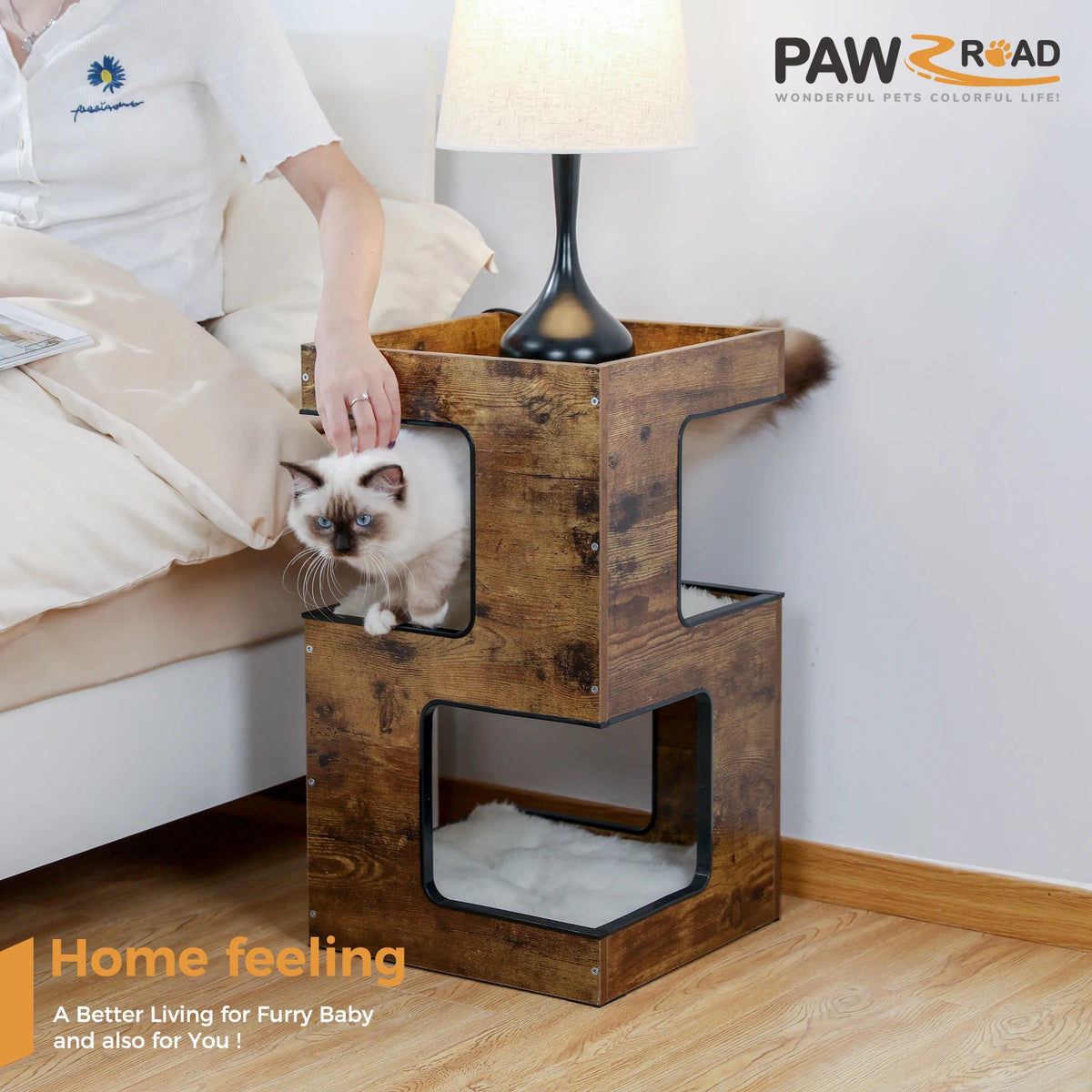 PAWZ Road Wooden Cat Condo with Scratcher and Soft Mats