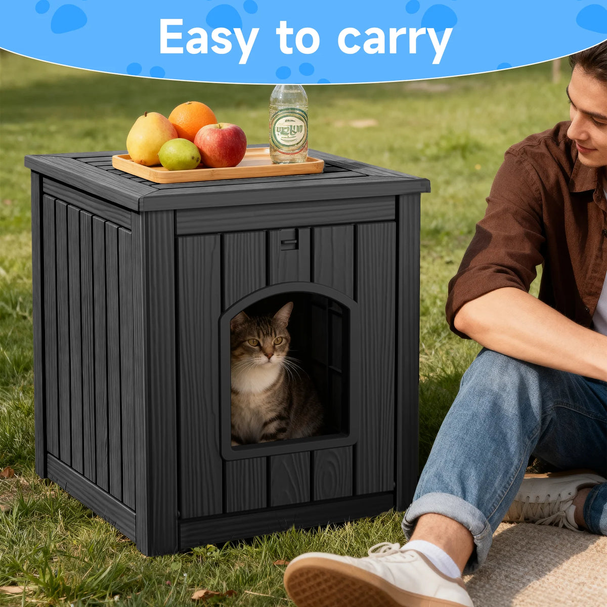 Resin Cat House End Table Waterproof Indoor Outdoor Pet Kennel