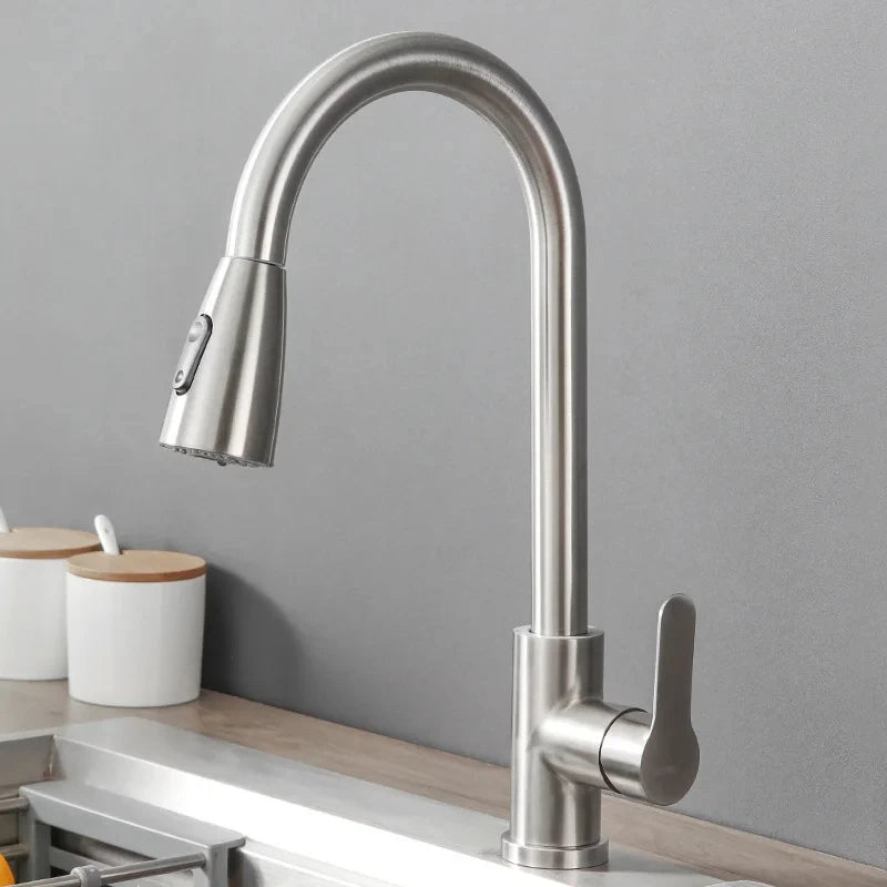 Stainless Steel Kitchen Faucet Single Handle Pull Out Mixer