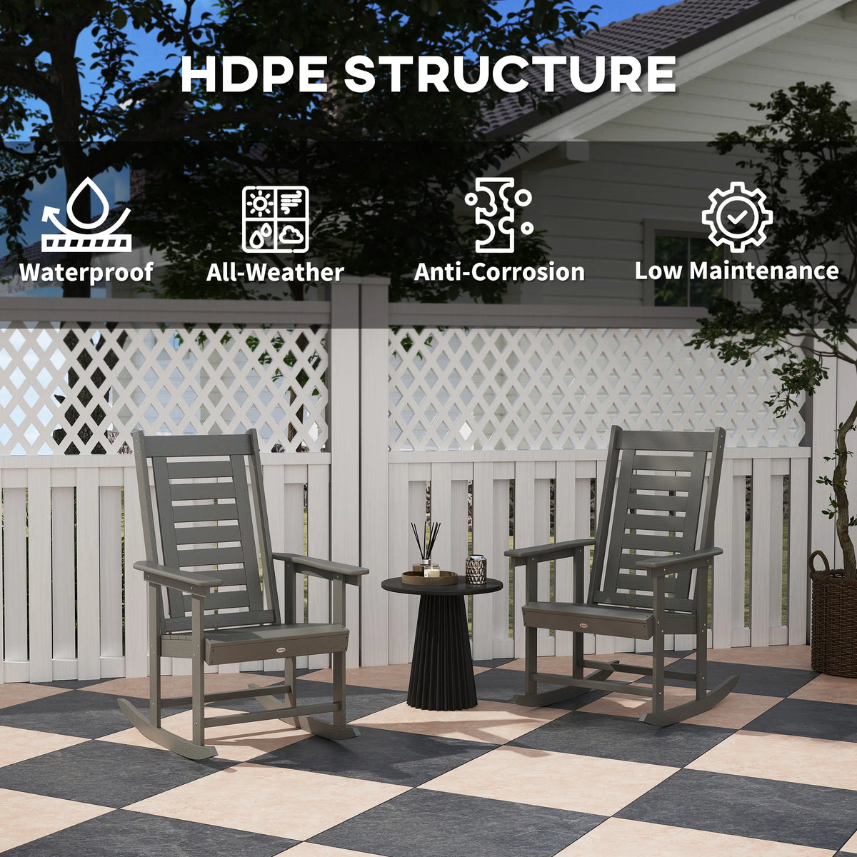 Outsunny High Back HDPE Outdoor Rocking Chairs for Patio Comfort