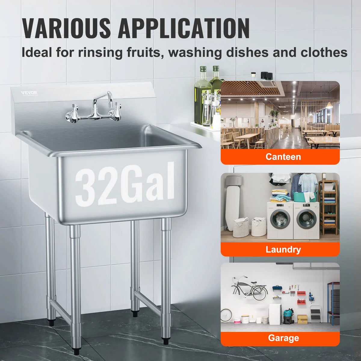 SucceBuy Stainless Steel Commercial Single Bowl Utility Sink With Faucet