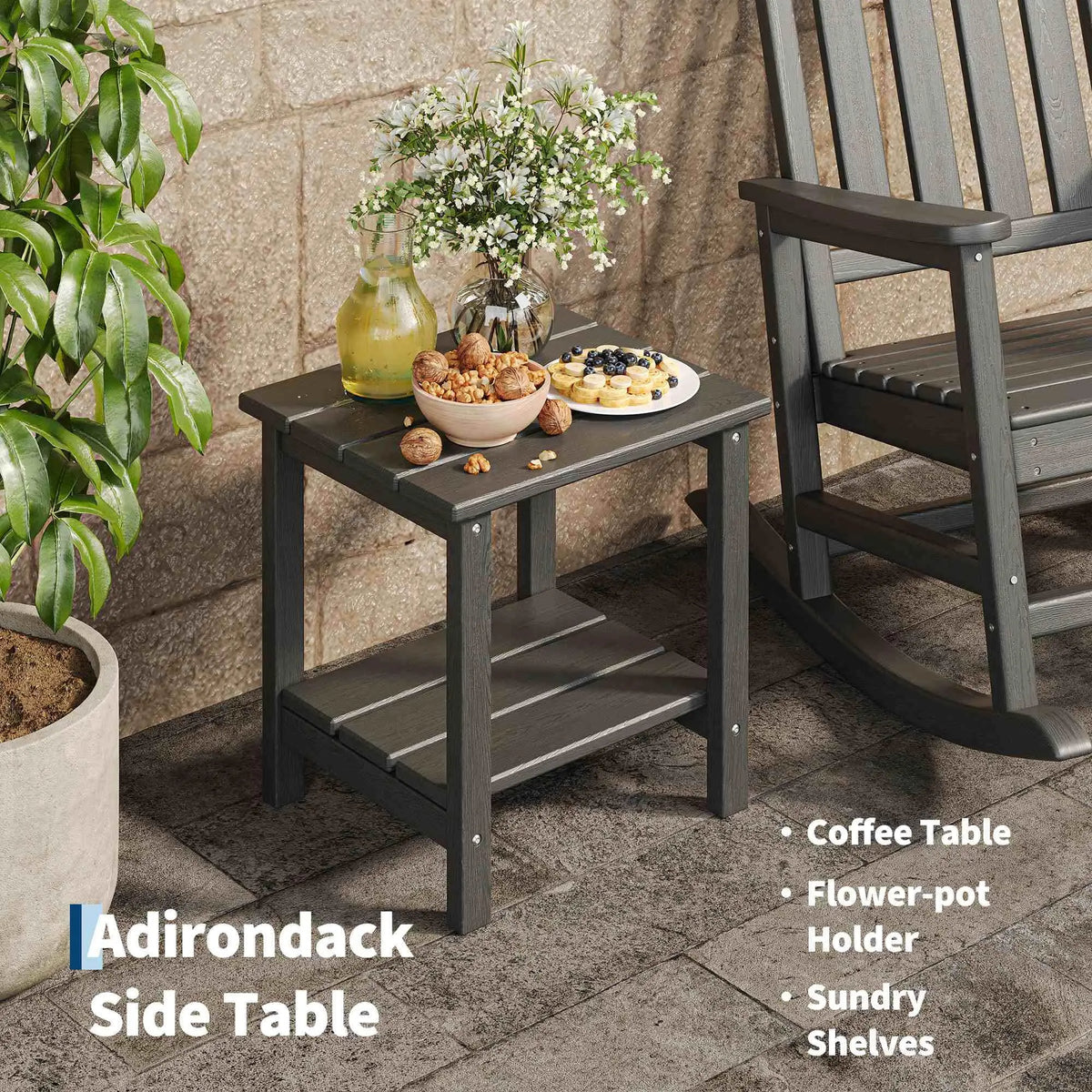 HDPE Outdoor Rocking Chair Pair with Matching Side Table for Patio